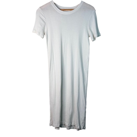 GOLDIE LEWINTER Pima Cotton Ribbed Knit Midi Dress White Short Sleeve Size S - Picture 2 of 8